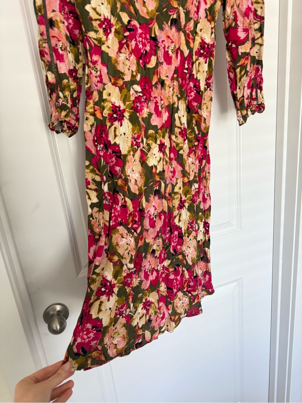 Sam Edelman Floral V-Neck Midi Dress in Pink and Green - Picture 3 of 5
